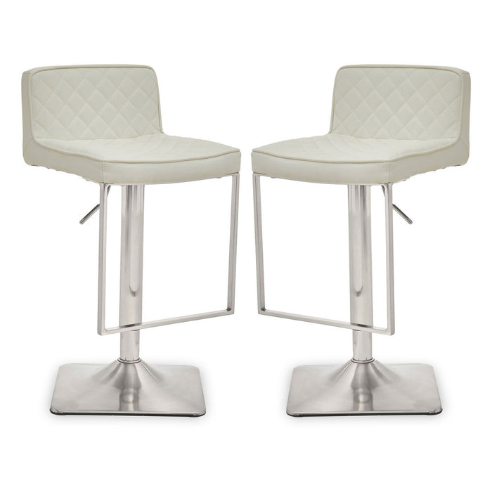 Baian White Leather Effect Bar Stools With Chrome Base In Pair