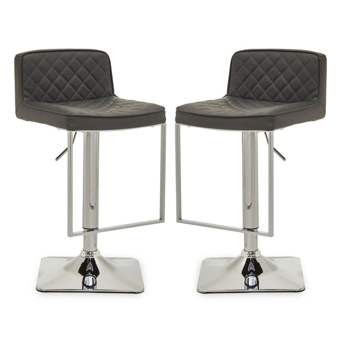 Baian Dark Grey Leather Effect Bar Stools With Chrome Base In Pair