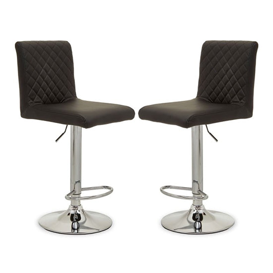 Bowburn Gas-lift Black Faux Leather Bar Stools With Chrome Base In Pair