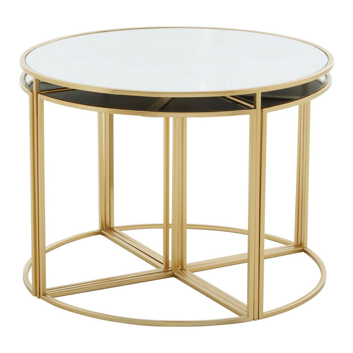 Jolie Mirrored Top Nest Of 5 Tables Set With Gold Metal Frames