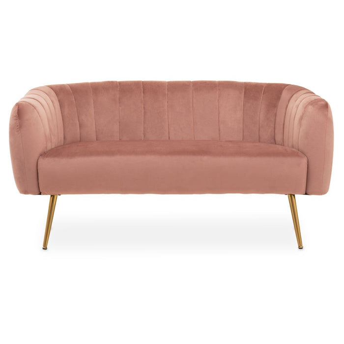 Larissa Textile Velvet 2 Seater Sofa In Pink With Warm Metallic Legs