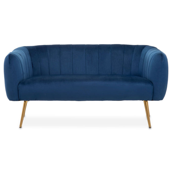 Larissa Textile Velvet 2 Seater Sofa In Blue With Warm Metallic Legs