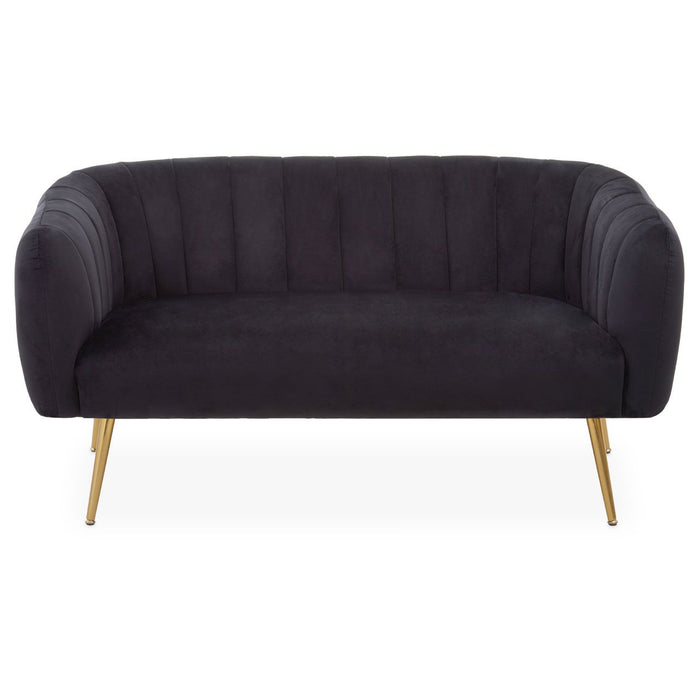 Larissa Textile Velvet 2 Seater Sofa In Black With Warm Metallic Legs