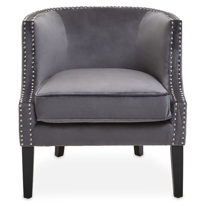 Larissa Velvet Studded Bedroom Chair In Grey With Black Rubberwood Legs