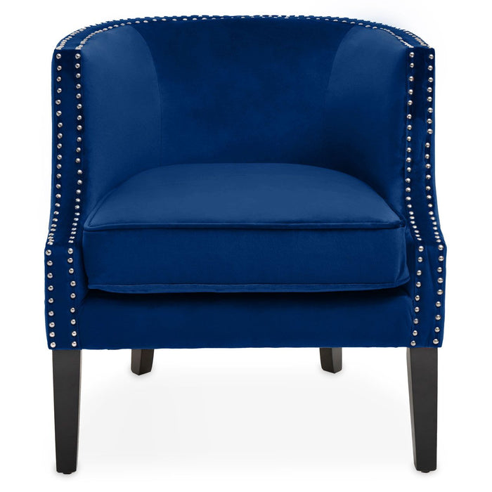 Larissa Velvet Studded Bedroom Chair In Blue With Black Rubberwood Legs