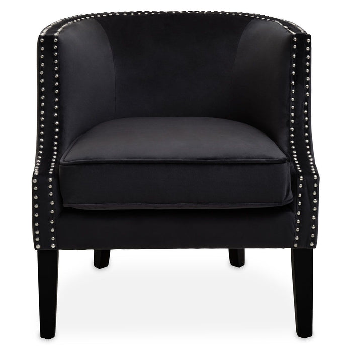 Larissa Velvet Studded Bedroom Chair In Black With Black Rubberwood Legs