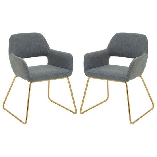 Davino Grey Fabric Dining Chairs With Gold Metal Legs In Pair