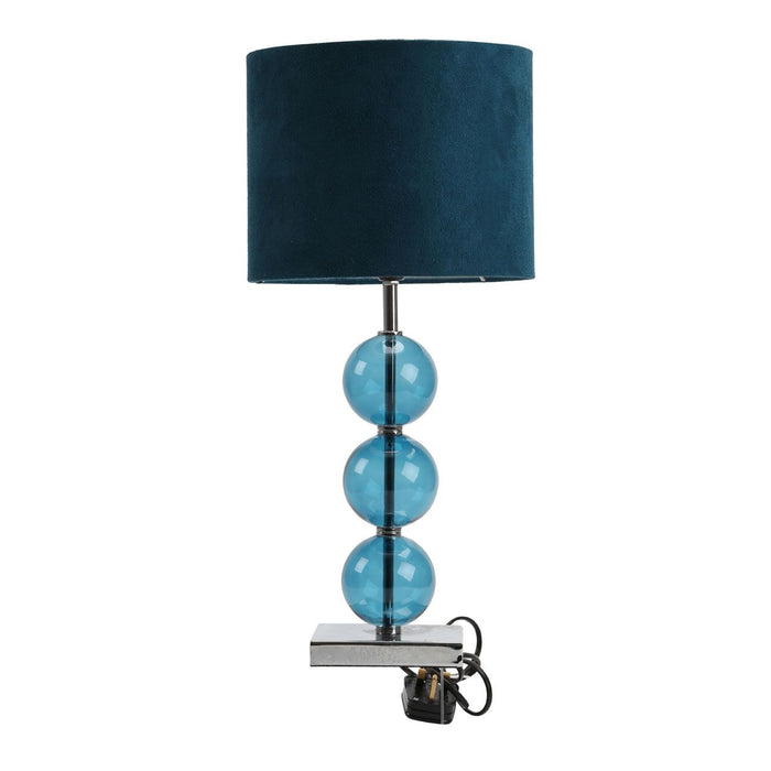 Mistro Teal Fabric Shade Table Lamp With Chrome Metal Base