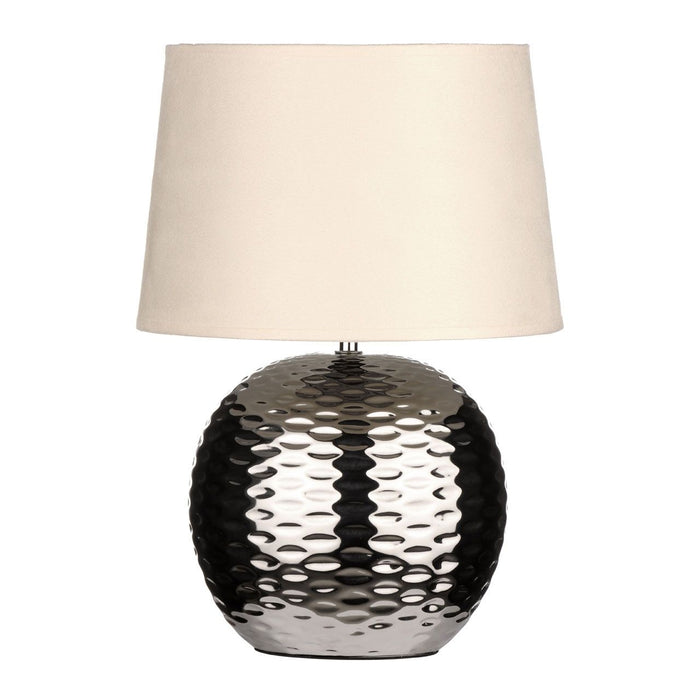 Liknos Beige Fabric Shade Table Lamp With Chrome Metal Base