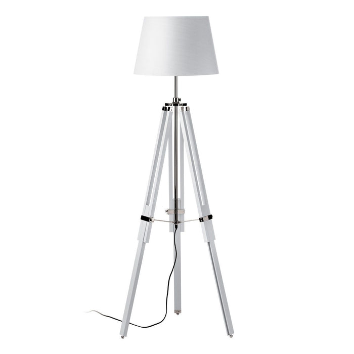 Jasper White Fabric Shade Floor Lamp With Tripod Wooden Base