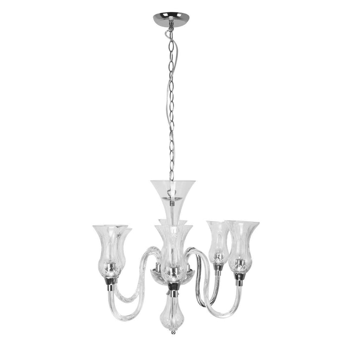 Wekin 6 Clear Glass Bulb Chandelier Ceiling Light In Chrome