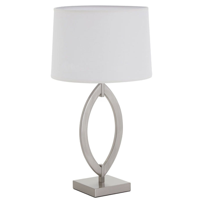 Lina White Fabric Shade Table Lamp With Satin Nickel Metal Base