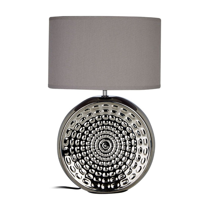 Win Grey Fabric Shade Table Lamp With Chrome Ceramic Base