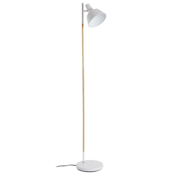 Bryant White Metal Shade Floor Lamp With Natural Wooden Stalk