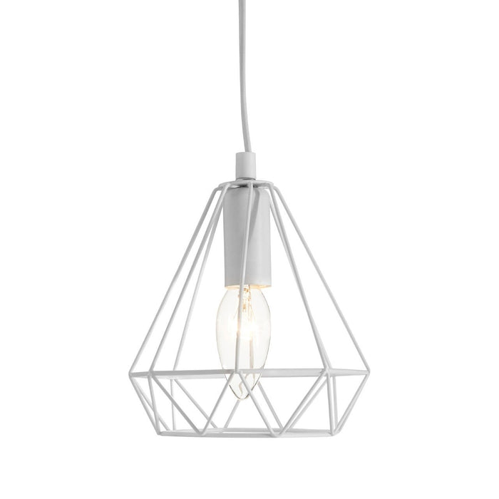 Beli Ceiling Pendant Light In White With Geometric Metal Wire Frame