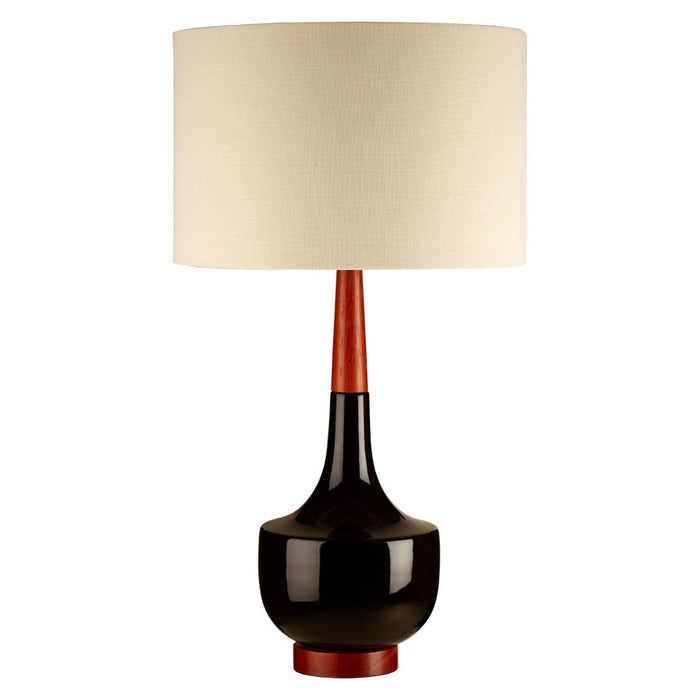 Wesla White Fabric Shade Table Lamp With Red And Black Ceramic Base