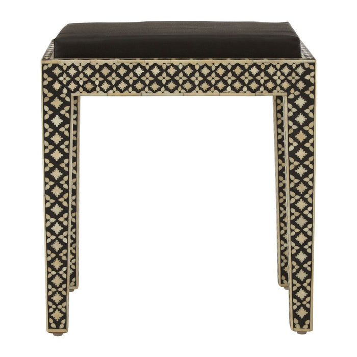 Mother Fabric Stool In Black With Wooden Legs