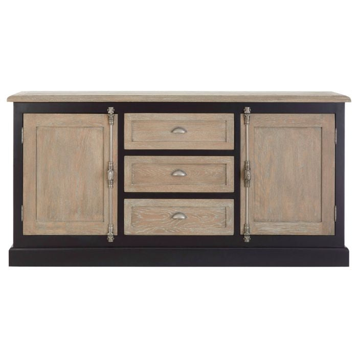 Knowle Wooden Sideboard In Oak And Black With 2 Doors And 3 Drawers