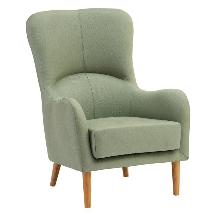 Kurume Fabric Upholstered Armchair In Green With Ash Wood Legs