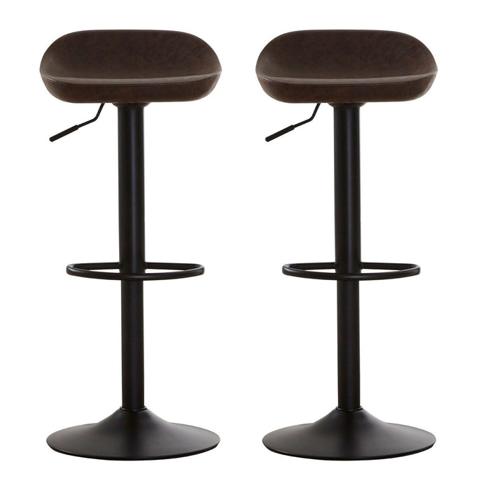 Dalston Brown Faux Leather Bar Stools With Black Metal Stand In Pair