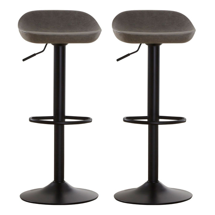 Dalston Grey Faux Leather Bar Stools With Black Metal Stand In Pair