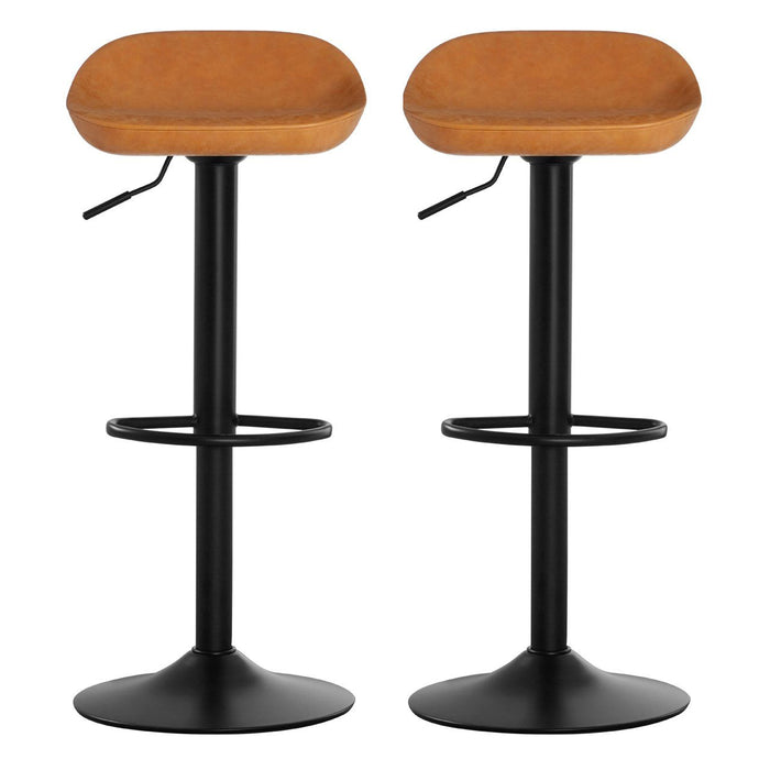 Dalston Orange Faux Leather Bar Stools With Black Metal Stand In Pair