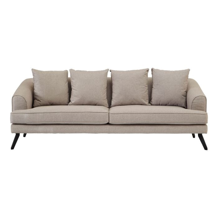 Maelie Fabric 3 Seater Sofa In Natural With Black Metal Legs