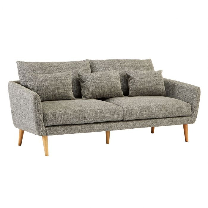 Amadora Fabric Upholstered 3 Seater Sofa In Grey With Birchwood Legs