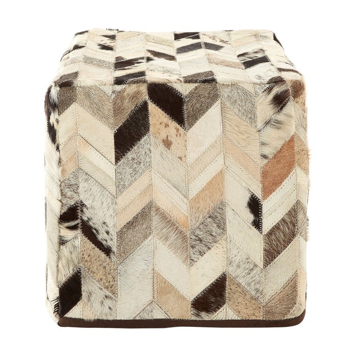 Safira Genuine Leather Patchwork Pouffe In Black And White