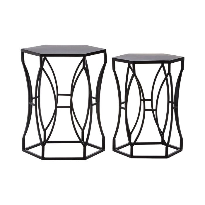 Avebury Metal Set Of 2 Side Tables In Black