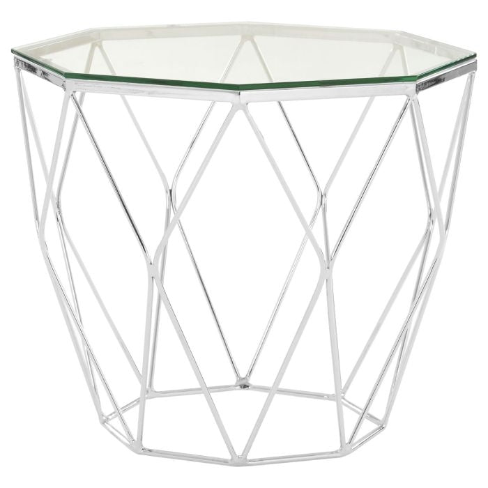 Anaco Clear Glass End Table With Chrome Metal Base