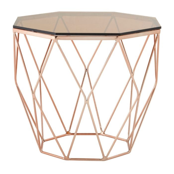 Anaco Glass Top End Table With Rose Gold Metal Base