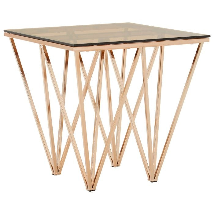 Anaco Square Glass End Table With Champagne Triangular Base