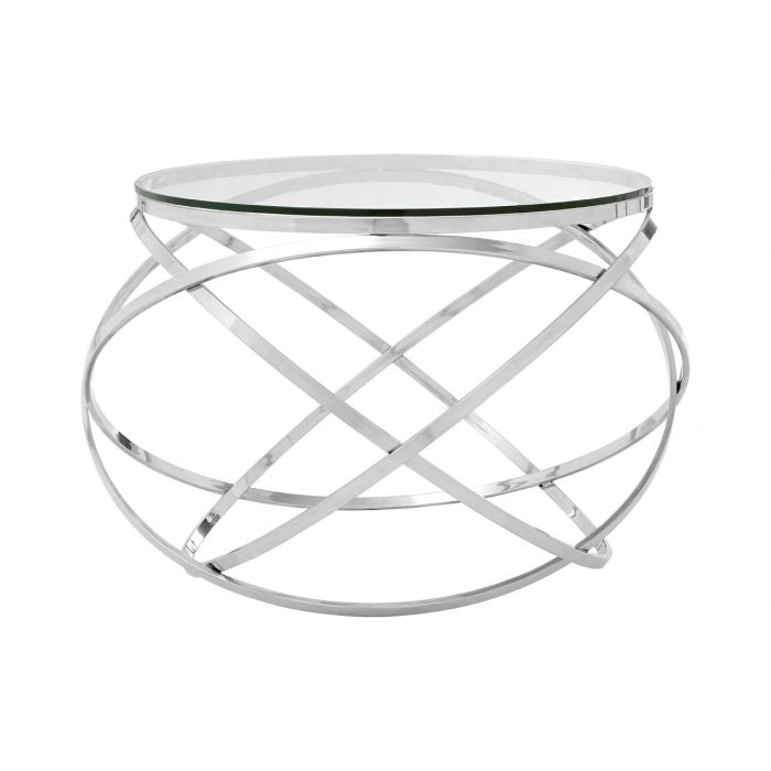 Anaco Clear Glass Top End Table With Silver Stainless Steel Base