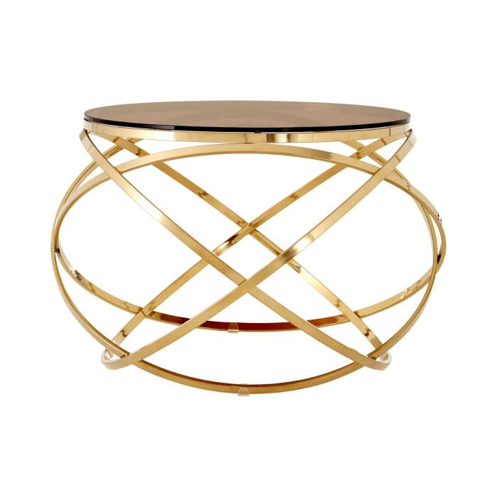 Anaco Red Tint Glass Top End Table With Champagne Gold Base