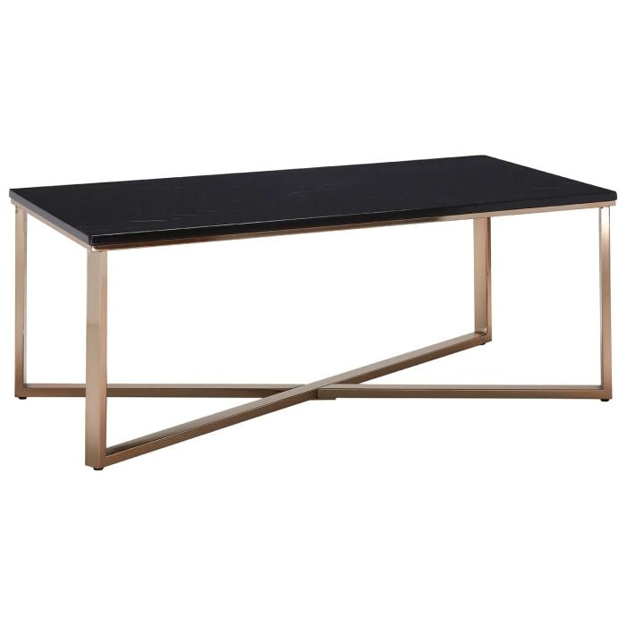 Anaco Wooden Coffee Table In Black With Champagne Cross Base