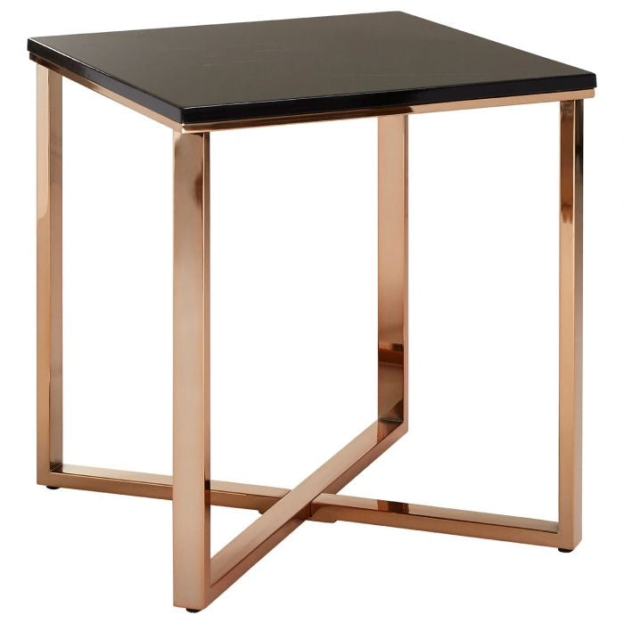 Anaco Black High Gloss Wooden End Table With Rose Gold Frame