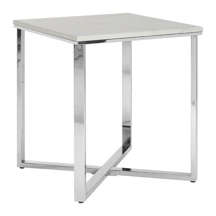 Anaco White Faux Marble Top End Table With Chrome Frame