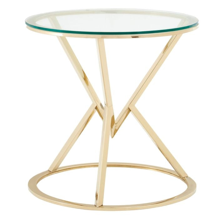 Anaco Round Corseted Glass End Table With Champagne Base