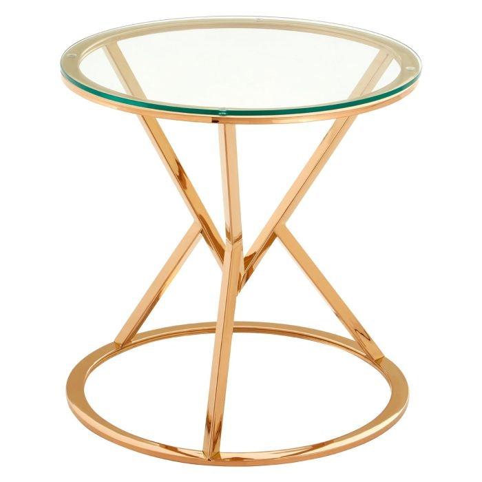 Anaco Corseted Round Glass Top End Table With Rose Gold Base