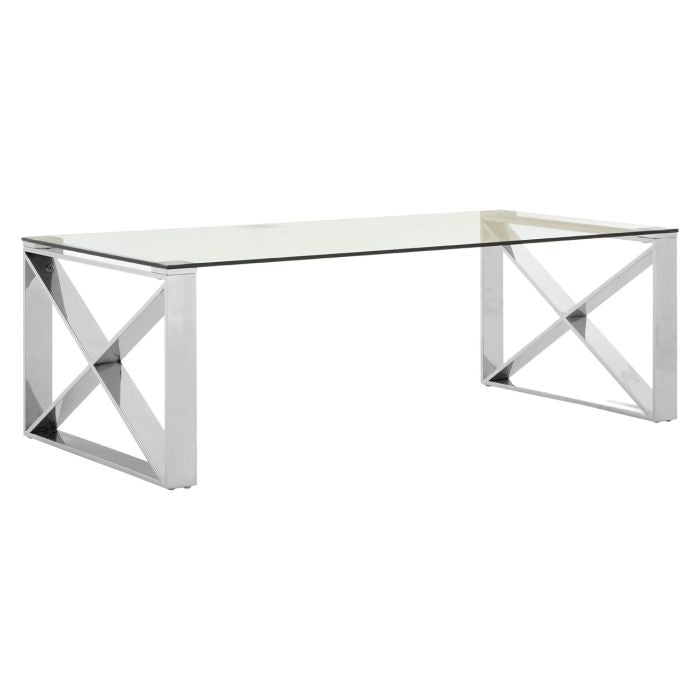 Anaco Clear Glass Coffee Table With Chrome Stainless Steel Legs