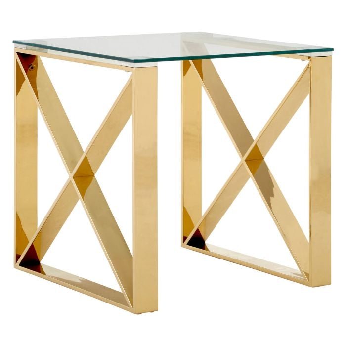 Anaco Clear Glass Top End Table With Gold Stainless Steel Frame