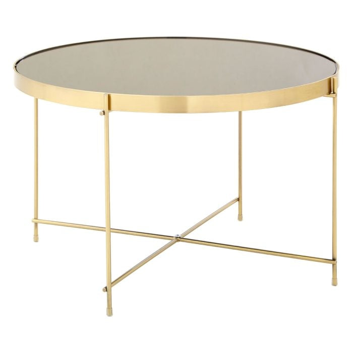 Anaco Large Round Mirrored Top Side Table In Bronze