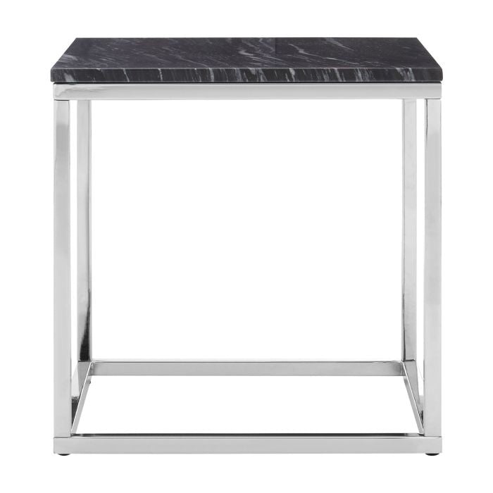 Anaco Square Black And White Marble Top End Table With Chrome Frame