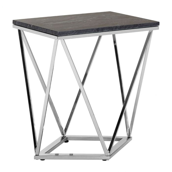 Anaco Rectangular Black Marble Top End Table With Chrome Frame