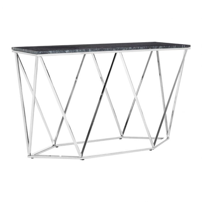 Anaco Rectangular Marble Top Console Table In Black