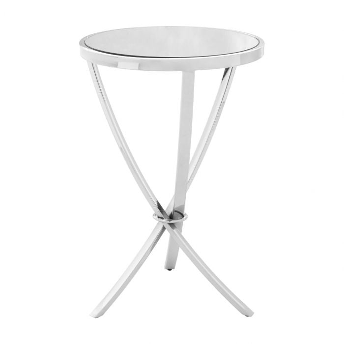 Anaco Pinched Mirrored Glass Top Side Table In Chrome