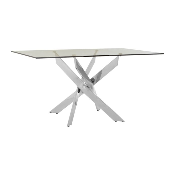 Anaco Rectangular Glass Intersected Dining Table With Chrome Legs