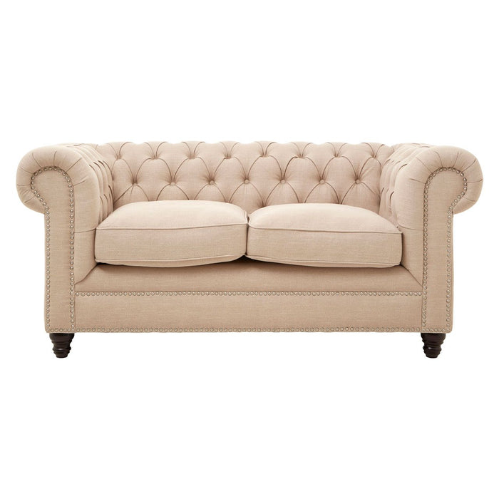 Stella Linen Fabric 2 Seater Sofa In Beige With Wood Legs