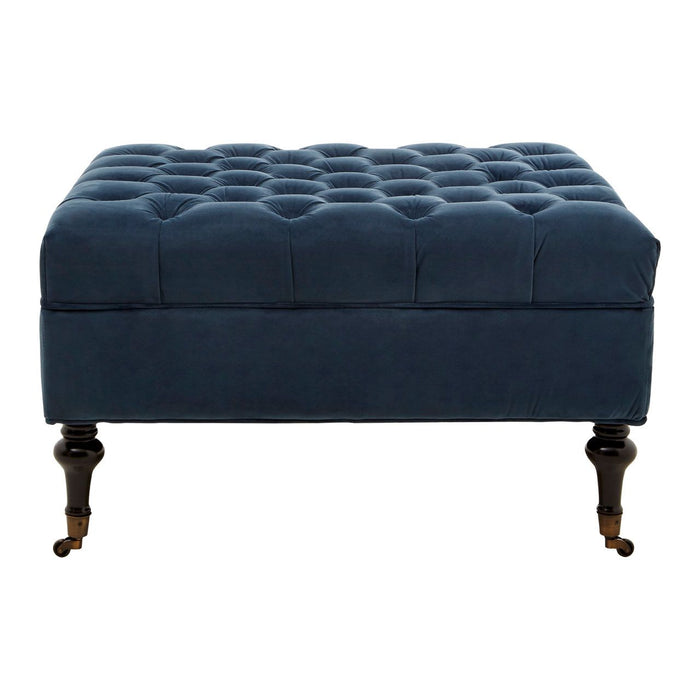 Sabrina Velvet Footstool In Midnight Blue